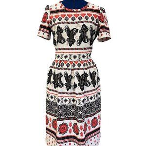 Lularoe Fit & Flare Cream Red Black Print Dress